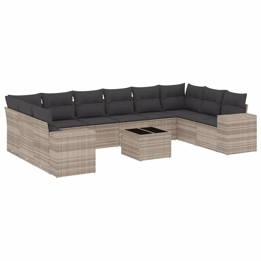 vidaXL Set Divani da Giardino 11 pz a Forma di L con Cuscini Grigio – 2