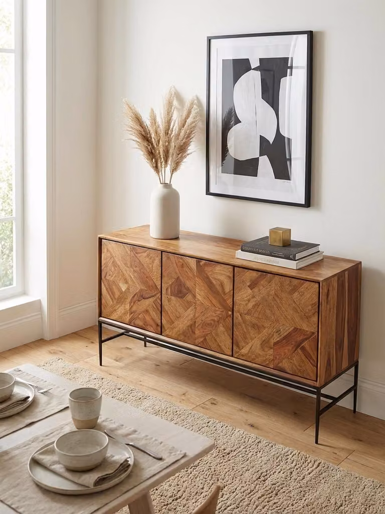 Credenza 123x70x45 cm Legno massello di sheesham / metallo Credenza con ante, cassettiera industriale Cassettiera in legno moderno, armadio a colonna soggiorno
