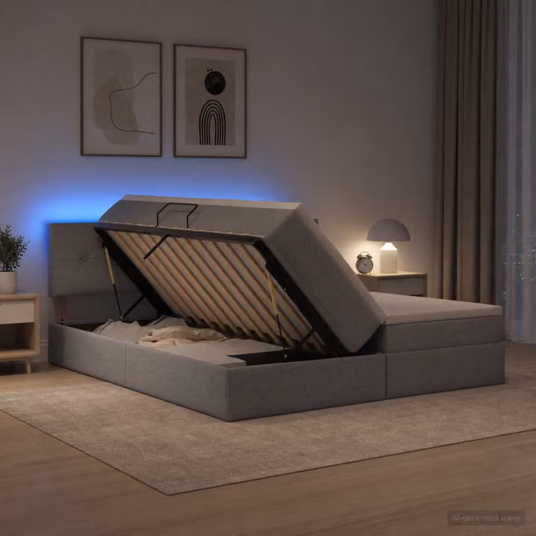 Letto con contenitore vidaXL in tessuto Grigio con illuminazione LED e porta USB, L/P/H: 180 x 200 x 204 cm