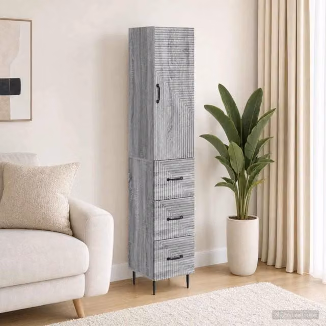 Set di 2 armadi moderni vidaXL in legno e MDF grigio opaco con ante scorrevoli e ripiani interni L: 33 cm, P: 34,5 cm, H: 90 cm – 1