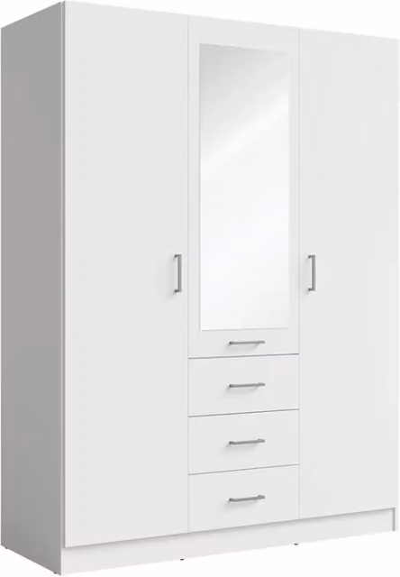 Armadio KALISTA 151 cm bianco opaco con specchio e 3 cassetti – 3 ante a battente
