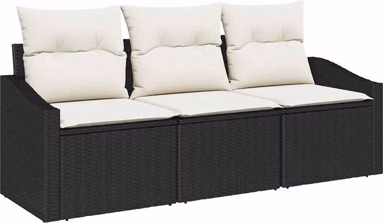 Set di divani con cuscino 3 pcs Nero polyrattan