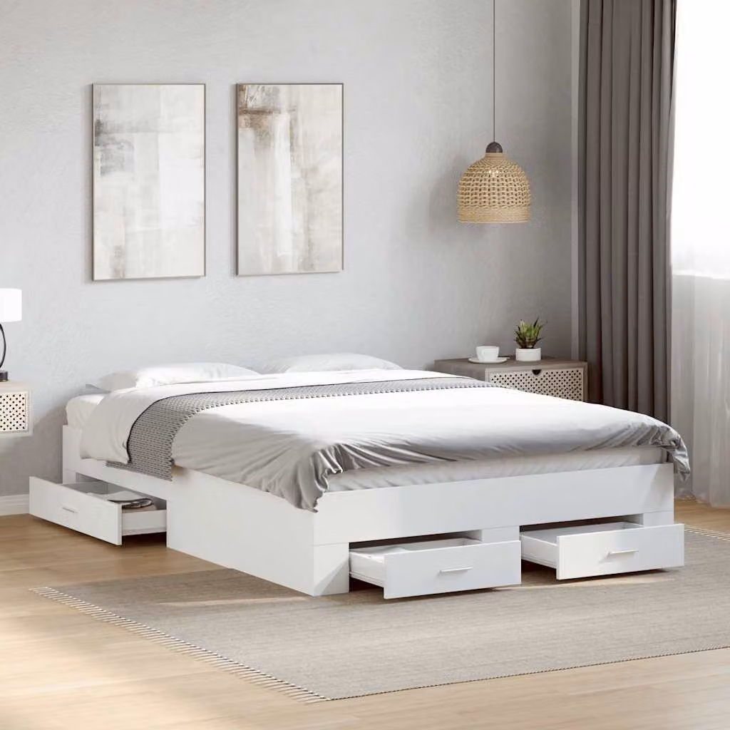 vidaXL Giroletto Moderno con Cassetti Bianco in Legno Multistrato L: 138 cm, P: 193 cm, H: 32 cm – 1