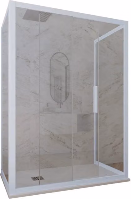 Box doccia 3 lati Deco Trio FORTE con vetro trasparente e profilo blu vintage, L 110 cm x P 70 cm x H 200 cm