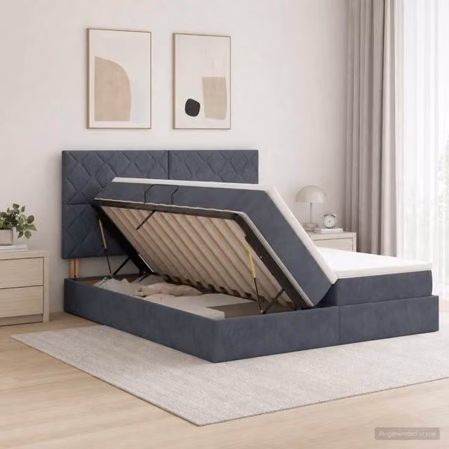 Letto con Contenitore Moderno vidaXL in Velluto Grigio L: 180 cm, P: 200 cm, H: 204 cm – 1