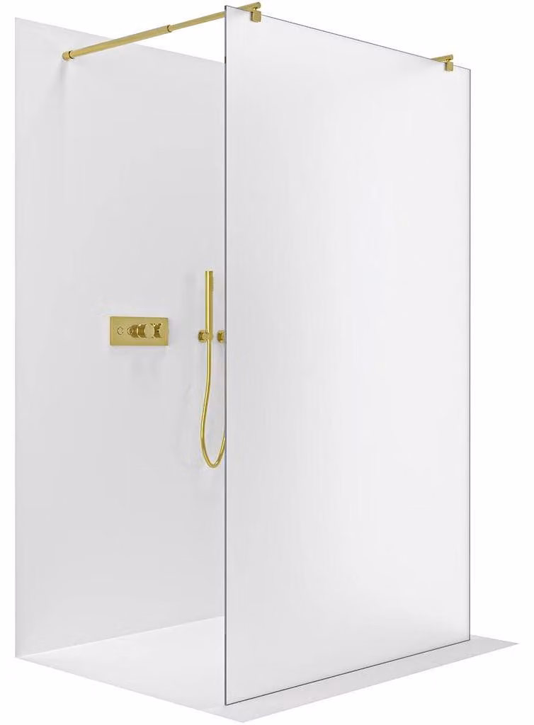 CERANO - Box doccia Walk-in Onyx Duo L/P - 8 mm - montante arrotondato - dorato, vetro smerigliato - 80x200 cm