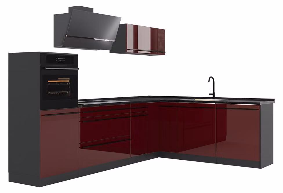 Cucina angolare completa Vicco R-Line Rosso lucido/Antracite 287 x cm piano di lavoro Antracite, Model 66753