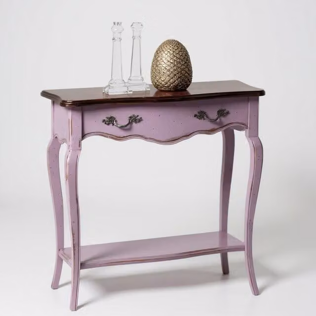 Consolle classica in legno con 1 cassetto stile shabby chic bicolore lilla e marrone L/P/H: 71 x 37 x 74 cm - Mobili 2G – 1