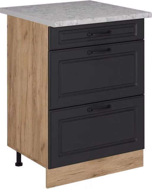 Mobiletto base per cucina R-Line Antracite rustico/Rovere dorato 60 cm PL Marmo Vicco