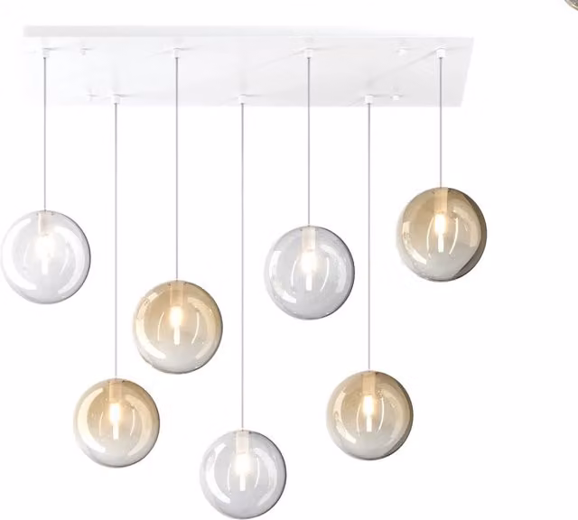 Lampadario Contemporaneo Eclipse Metallo Bianco Vetro Trasp-Ambra 7 Luci G9