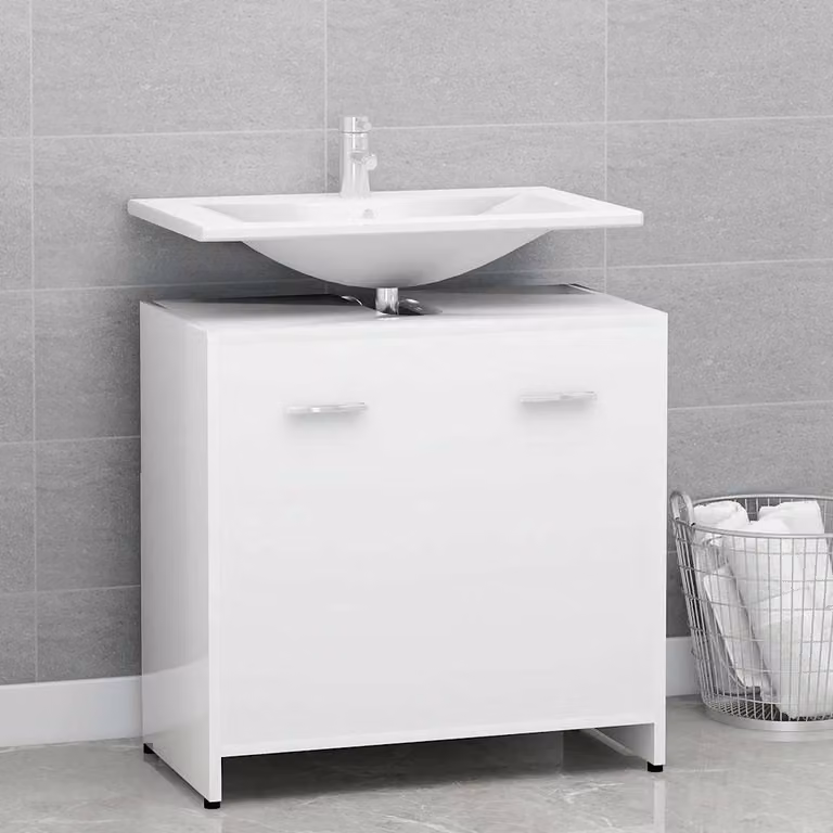 Armadio da bagno moderno vidaXL in legno bianco lucido, L: 60 cm, P: 33 cm, H: 61 cm