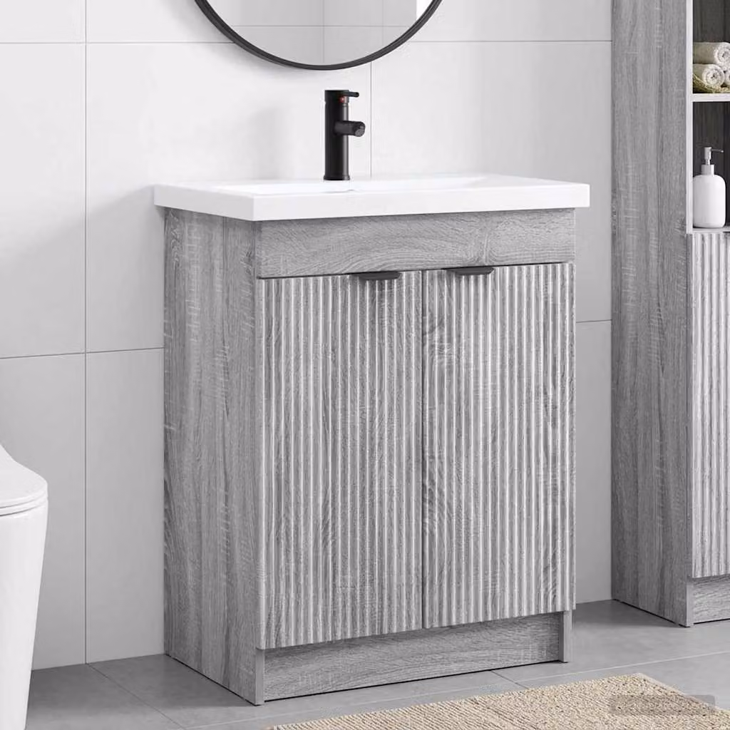 Set di mobili per il bagno moderni vidaXL in stile Sonoma grigio e nero, L: 78,5 cm, P: 37,5 cm, H: 81 cm