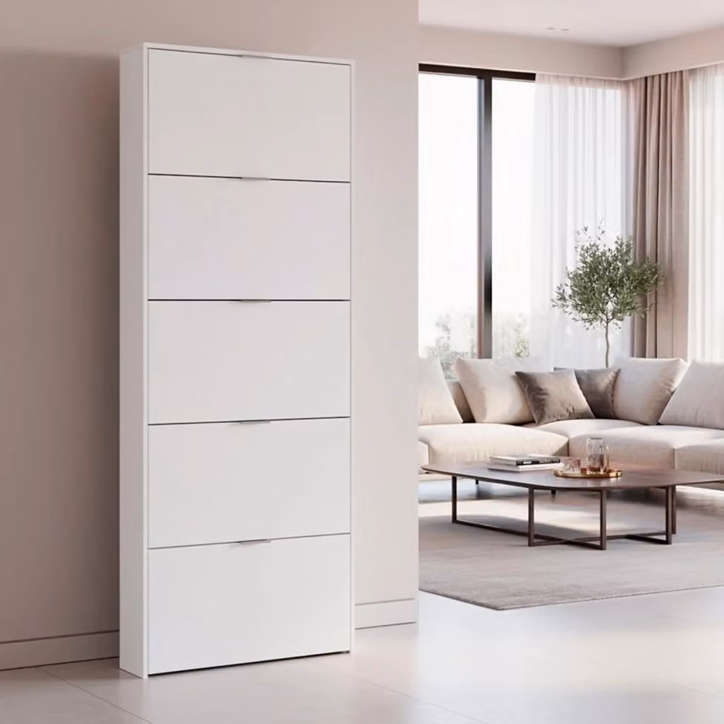 Arreditaly Cartagena Scarpiera con 5 Ante Ribaltabili in Legno MDF Bianco Lucido L: 70 cm, P: 17 cm, H: 180 cm – 2