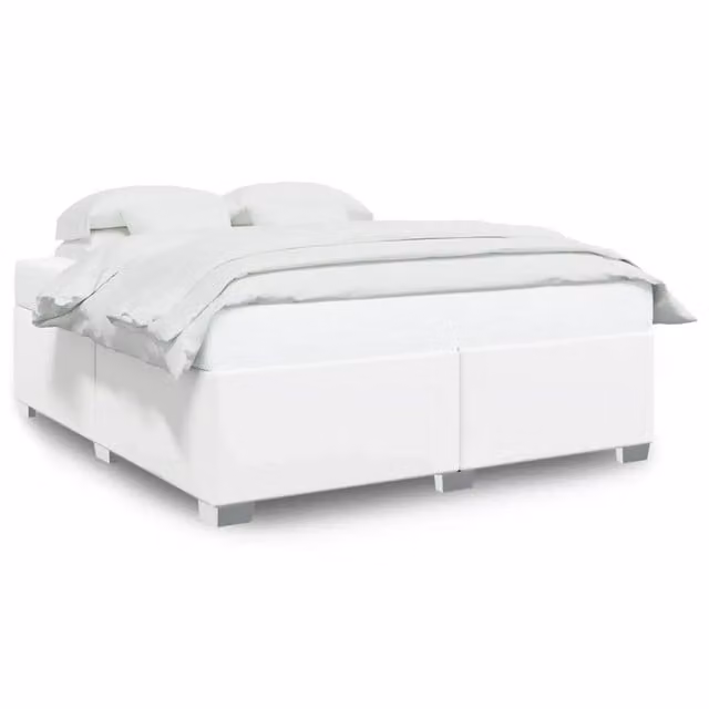 Letto matrimoniale moderno in similpelle bianca con struttura in legno e doghe fisse L/P: 200 x 200 cm – 1