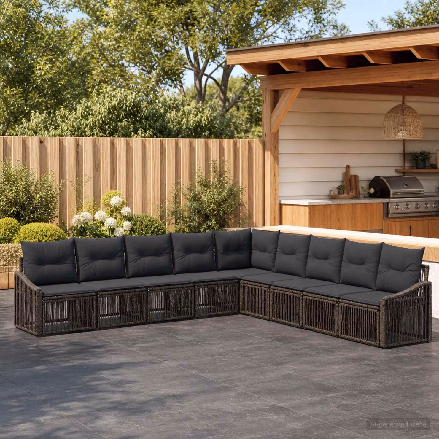 Maison Exclusive - Set da giardino composto da 9 pezzi, divano, colore grigio, realizzato in rattan sintetico