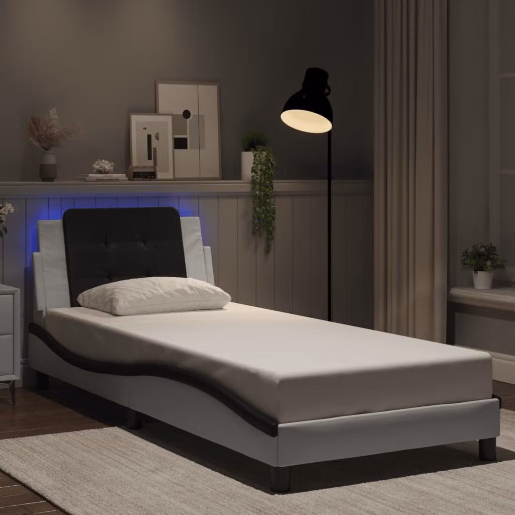vidaXL Giroletto Zadar Bianco e Nero con LED e porta USB, L 80 cm x P 200 cm