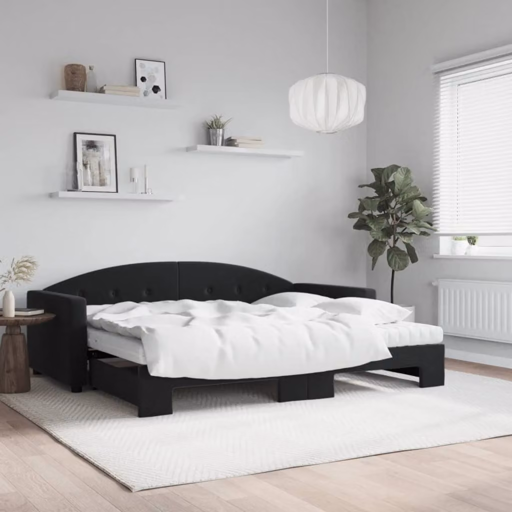 vidaXL Divano Letto Estraibile in Velluto Nero con Materassi L/P/H: 90 x 190 cm