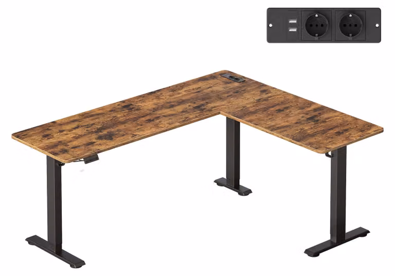 Scrivania angolare a forma di L, regolabile in altezza | Marrone | 190x155x72-120 cm