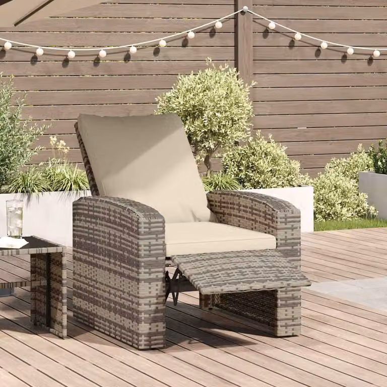 vidaXL Poltrona Reclinabile da Giardino e Terrazzo in Polyrattan e Metallo con Cuscini, Marrone Chiaro e Beige