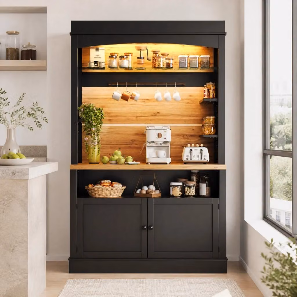 Armadio da cucina moderno REDOM nero con illuminazione integrata in MDF e metallo L/P/H: 107 x 43 x 184 cm – 2