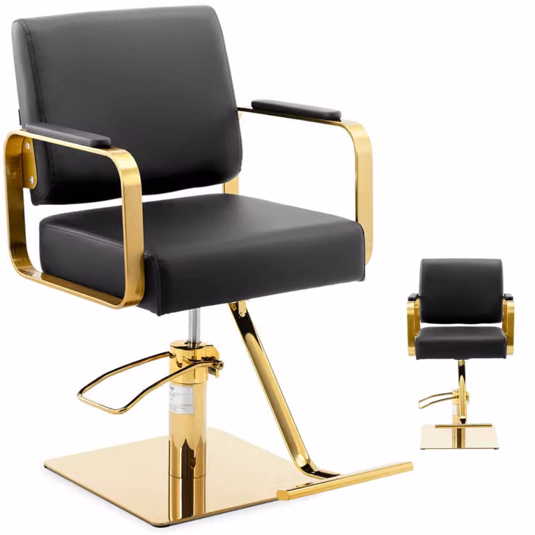 Expondo physa Poltrona da parrucchiere con poggiapiedi - 50 - 66 cm - 200 kg - Nero, Dorato