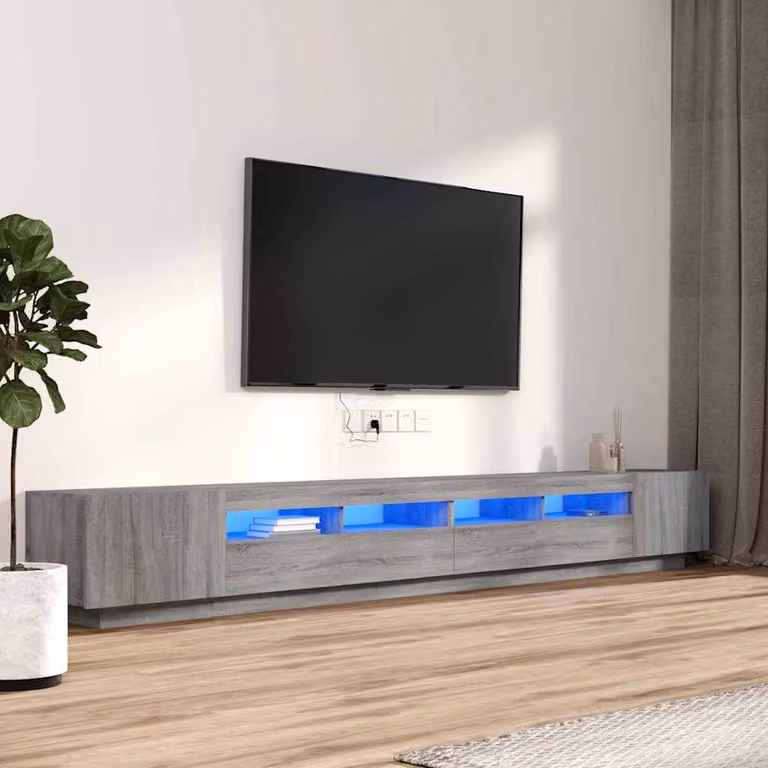 Set Mobili TV Moderno vidaXL in Legno e MDF Grigio con Luci LED Integrate per il Soggiorno