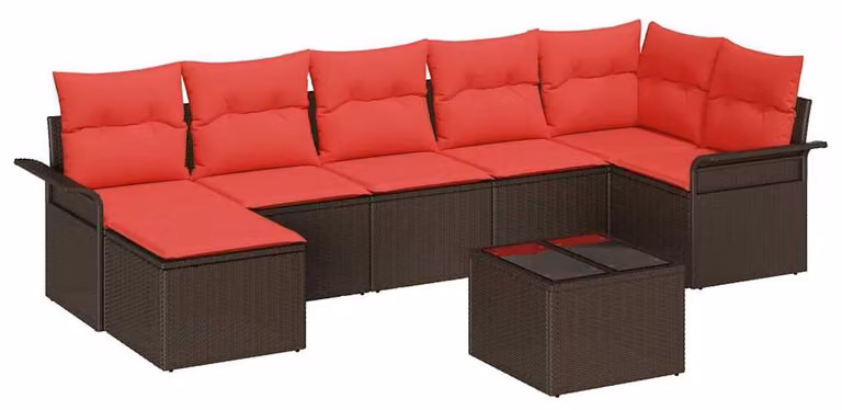 Set Divano da Giardino con cuscino 8 pcs Marrone Poly Rattan