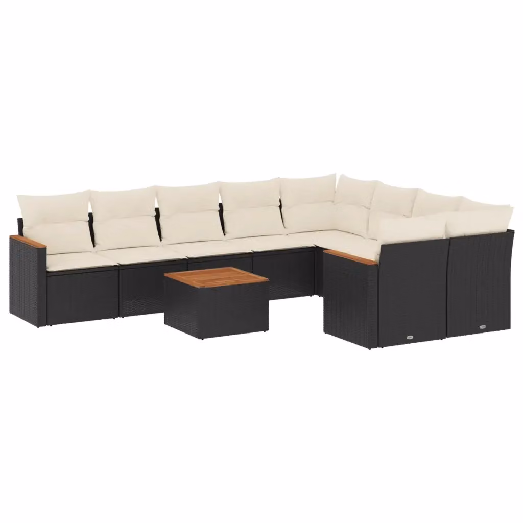 Set di divani da giardino vidaXL in polyrattan nero con cuscini e tavolino da esterno – 2