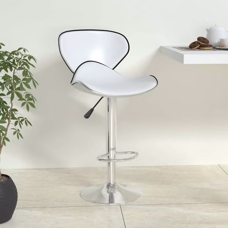 Sgabello da Bar vidaXL Bianco in Similpelle con Ruote e Struttura in Metallo