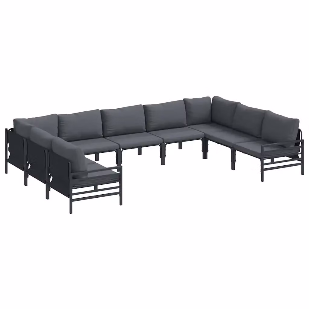Set Divano da Giardino 9 pz vidaXL con Cuscini in Tessuto Antracite e Acciaio Verniciato Nero – 2
