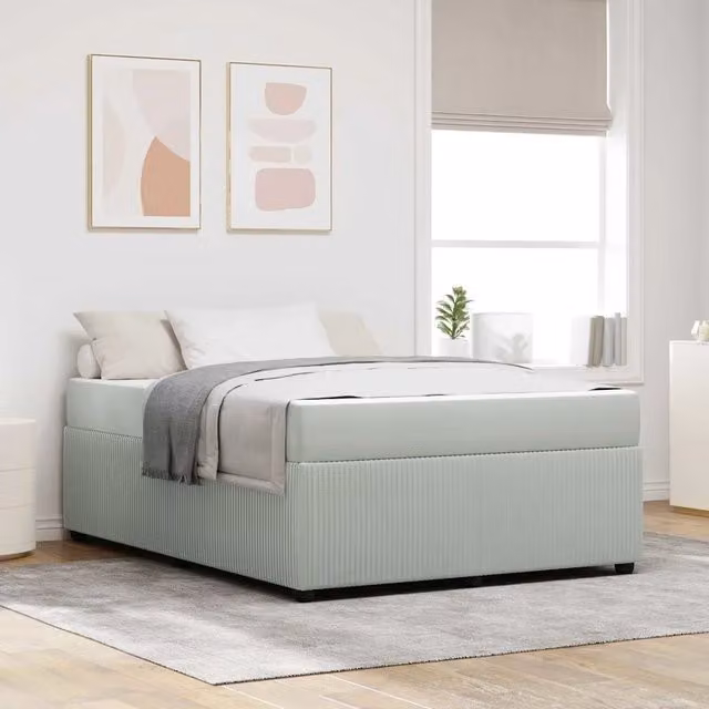 Struttura letto moderna vidaXL in tessuto grigio con legno ingegnerizzato L: 140 cm, P: 200 cm, H: 66 cm
