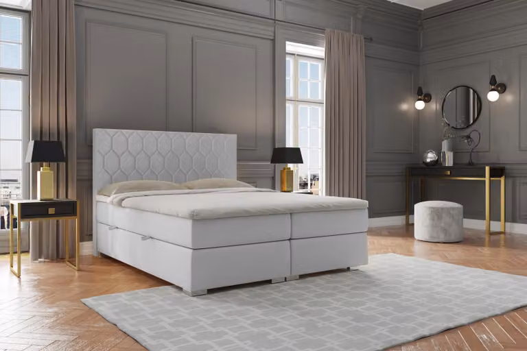 Boxspring Bett Hotel Doppel Grau Luxus Betten Polster Bettkasten Funktion Samt