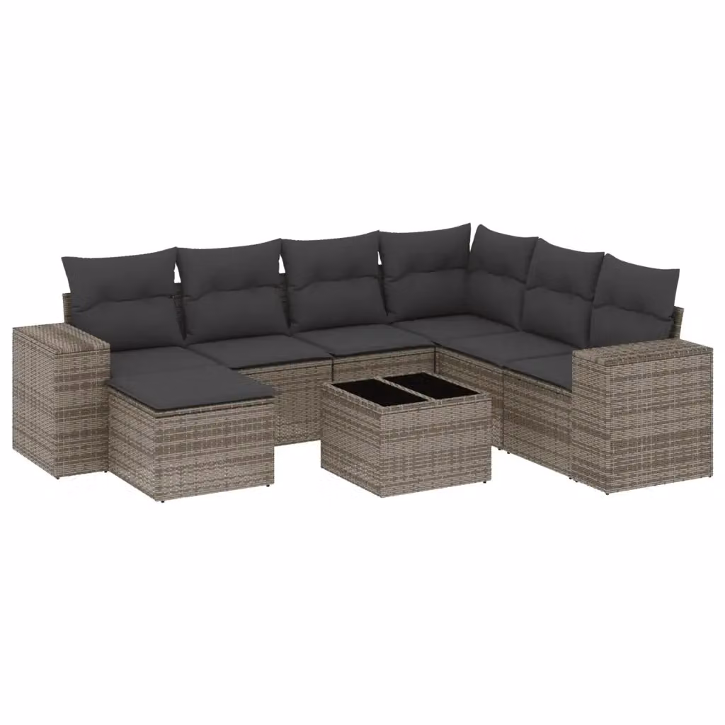 vidaXL Set Divano da Giardino 8 pz a Forma di L in Polyrattan Grigio con Cuscini e Tavolino – 2