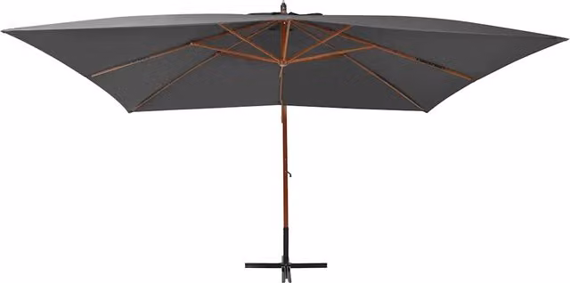 Ombrello a sbalzo DESIGN IN con palo in legno e copertura in poliestere, L: 400 cm, P: 300 cm, colore antracite
