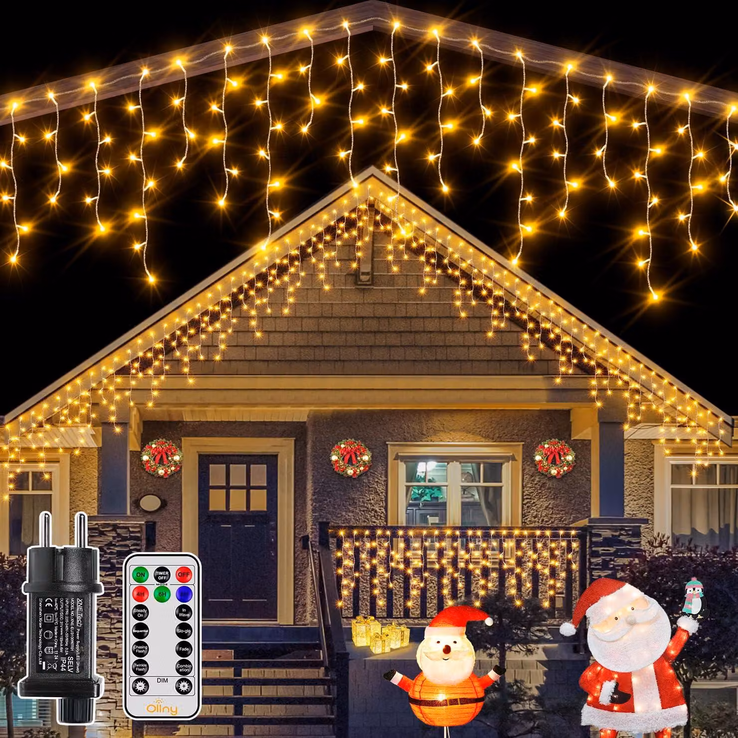 Catena luminosa effetto neve, 12 metri, 504 LED, luce bianco caldo, grado di protezione IP44, con telecomando