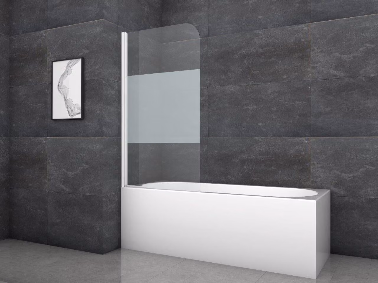 MARWELL Schermo pieghevole per vasca da bagno White Glow - 140x80cm - Schermo doccia per vasca da bagno bianco - Box doccia
