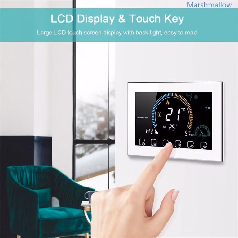 Termostato intelligente WiFi, programmabile, con schermo LCD touch, controllo vocale, controllo tramite app e a basso consumo energetico