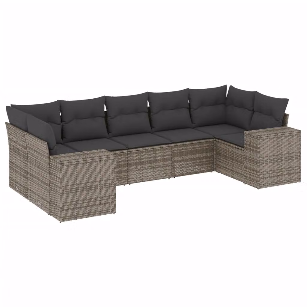 Set Divani da Giardino 7 pz con Cuscini Grigio in Polyrattan