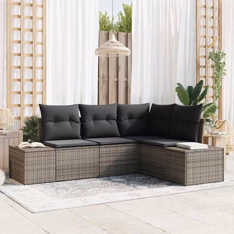 Maison Exclusive - Set da giardino composto da 4 pezzi, divano in rattan sintetico, colore grigio