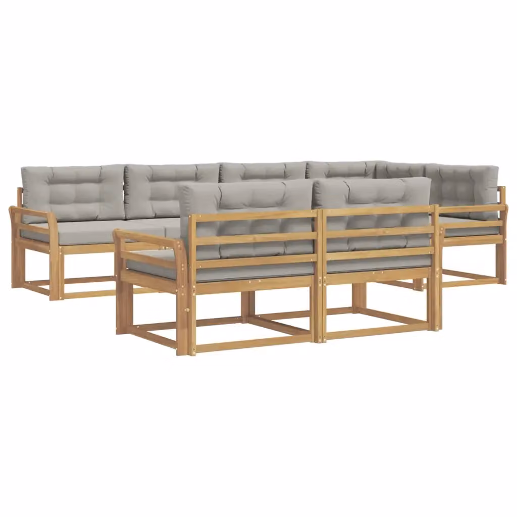 Set di divani da esterno a forma di L vidaXL in legno di acacia con cuscini, Bianco, Grigio e Marrone – 2