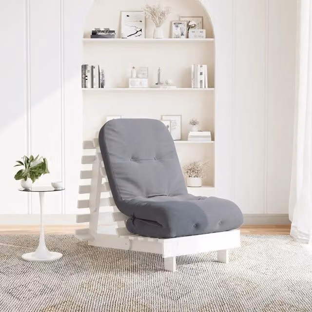 Divano Letto Futon con Materasso Bianco 60x206x11cm Legno Pino 846747