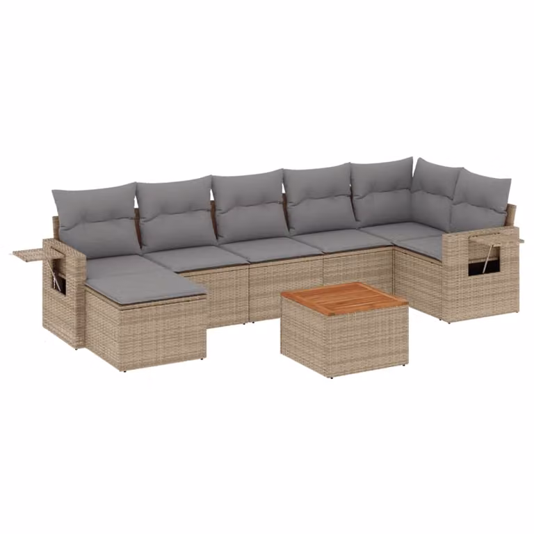 Set Divano da Giardino 8 pz con Cuscini Beige Misto Polyrattan