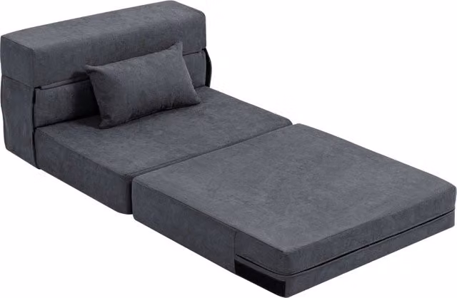 Poltrona 3 in 1 trasformabile in letto, divano letto pieghevole con cuscino lombare, poltrona reclinabile effetto flanella, chaise longue per