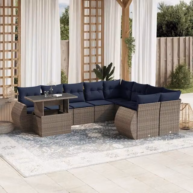 Set Divani da Giardino 10 pz con Cuscini Grigio in Polyrattan 3268771