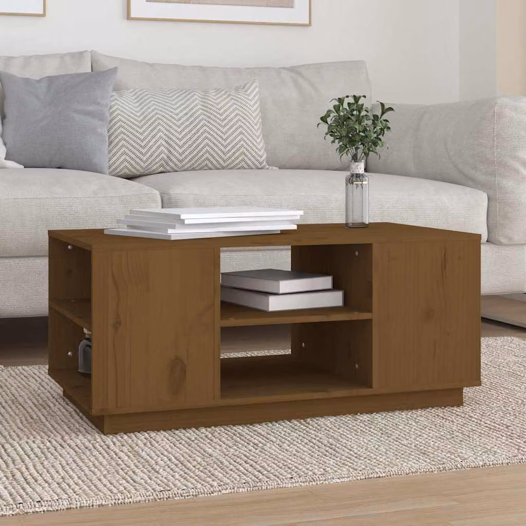 vidaXL Tavolino da Salotto in Legno di Pino Massello Rustico, Colore Marrone, L 90 cm x P 49 cm x H 40,5 cm