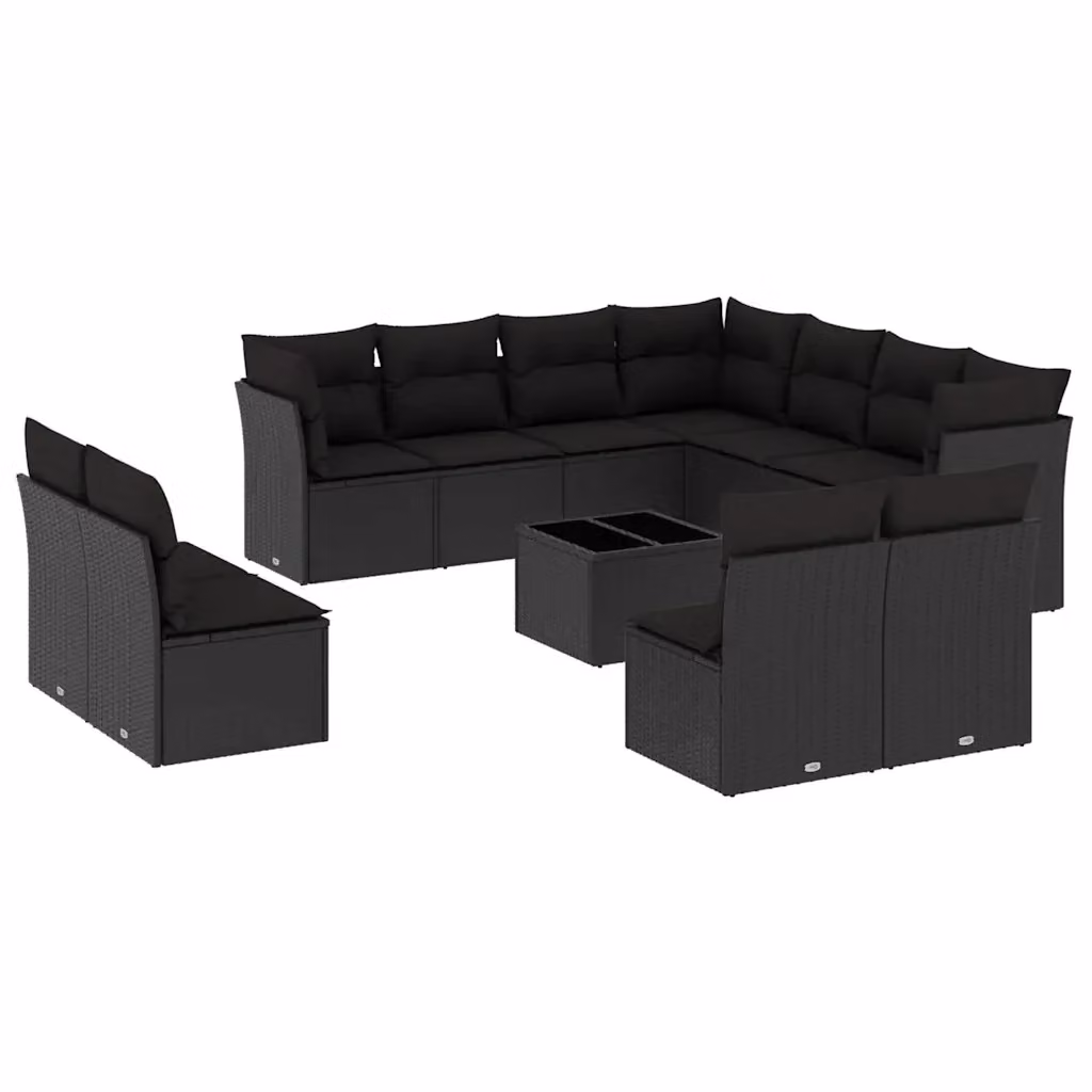 Set di divani da giardino vidaXL in polyrattan nero con cuscini e tavolino da esterno – 2