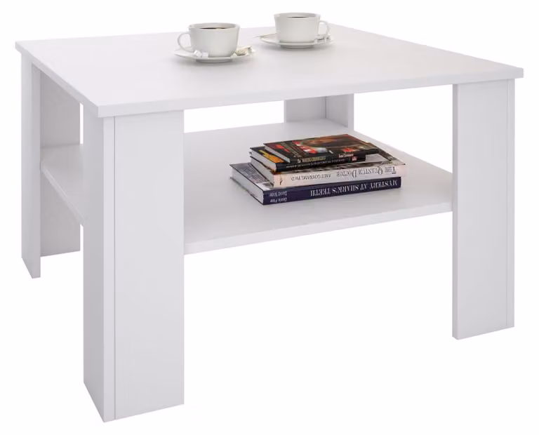 Tavolino da caffè/tavolino da soggiorno FELICE, bianco, con spazio contenitivo, 68 x 68 cm