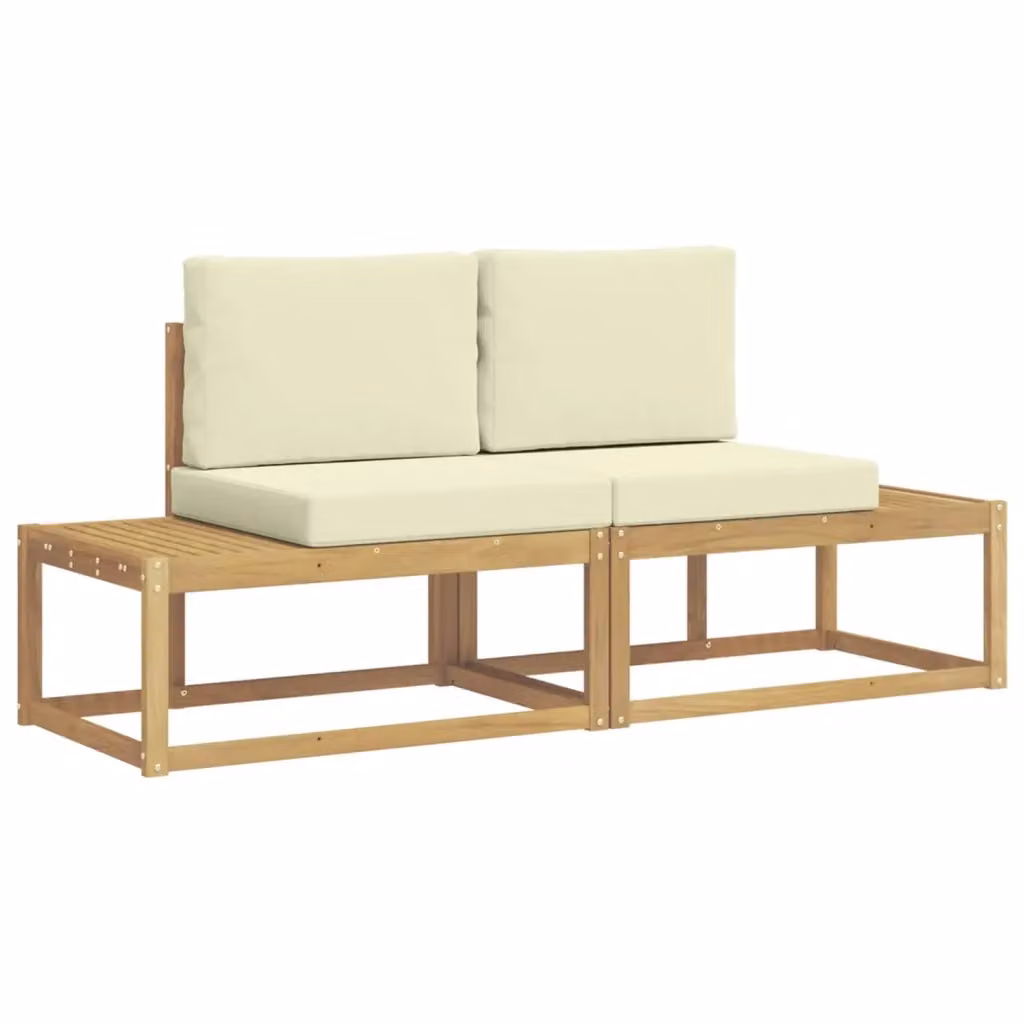 Set di 2 divani da esterno a 2 posti vidaXL in legno e poliestere bianco e beige con cuscini inclusi – 2