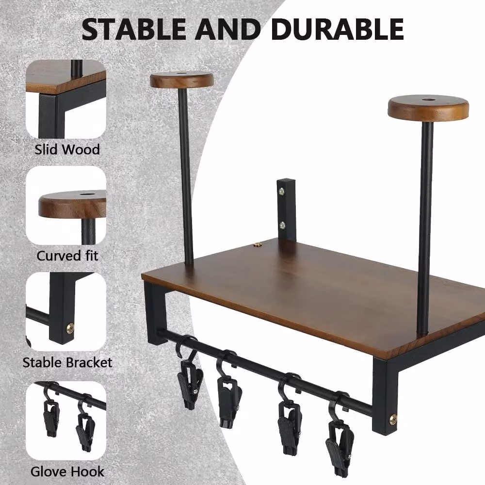 Supporto per manubrio - Scaffale in legno da montare a parete - 4 ganci - Barra di supporto - Struttura in metallo - Resistente alle macchie - Ideale per ingresso, camera da letto e soggiorno
