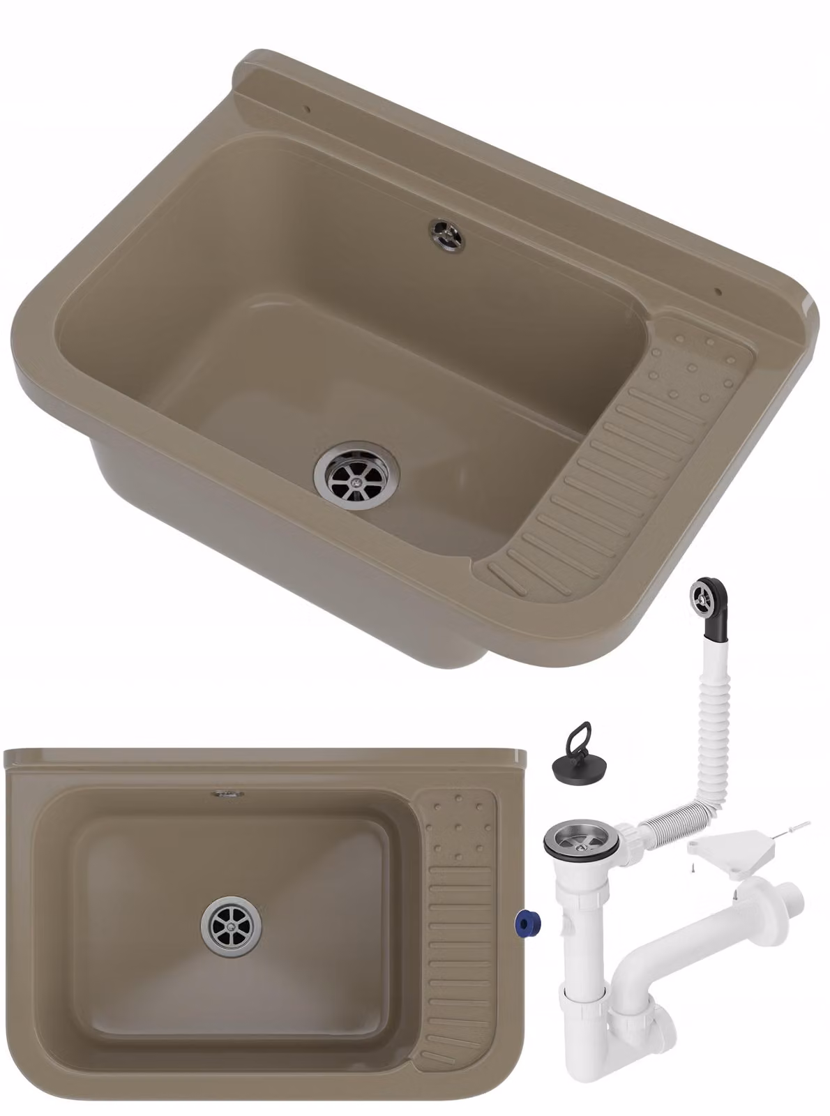 Granitan - Lavatoio - Lavandino 50,8x33,8 cm - Lavello beige - con sifone - POLO